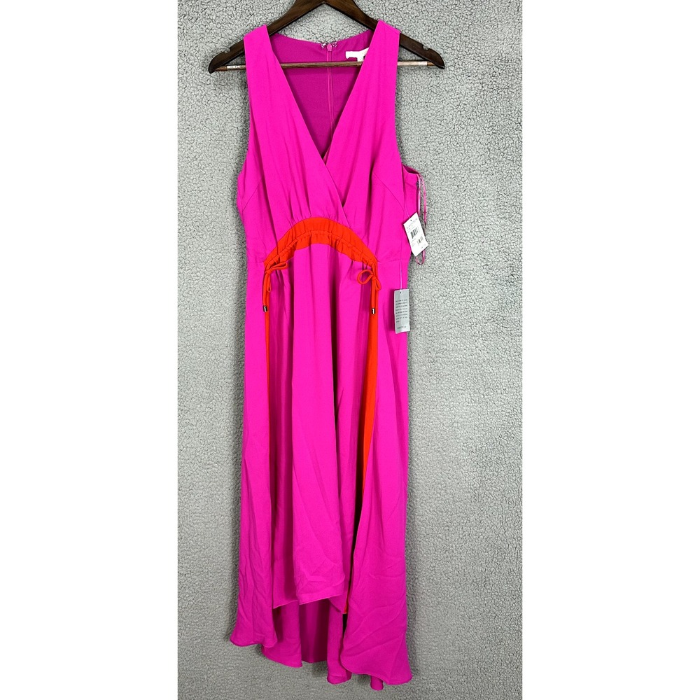 Harlyn Color Block High Low Midi Dress Medium Magenta Pink‎ Red Summer Party